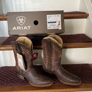 Ariat Brown Leather Women's Western Cowboy Boots with Red Stitching
